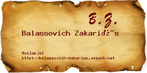Balassovich Zakariás névjegykártya